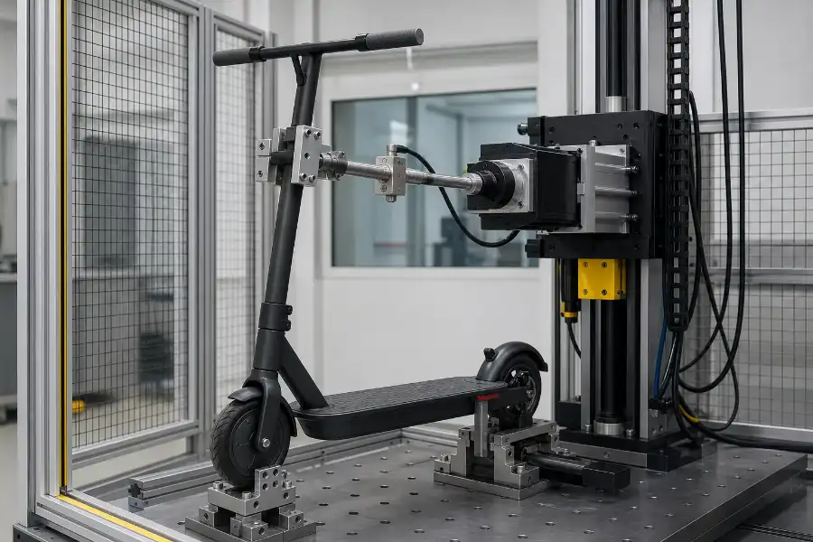 Adjustable fixture and actuator for electric scooter stem fatigue testing