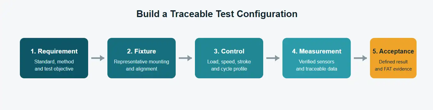 Workflow from applicable requirement through fixture, control and measurement to acceptance